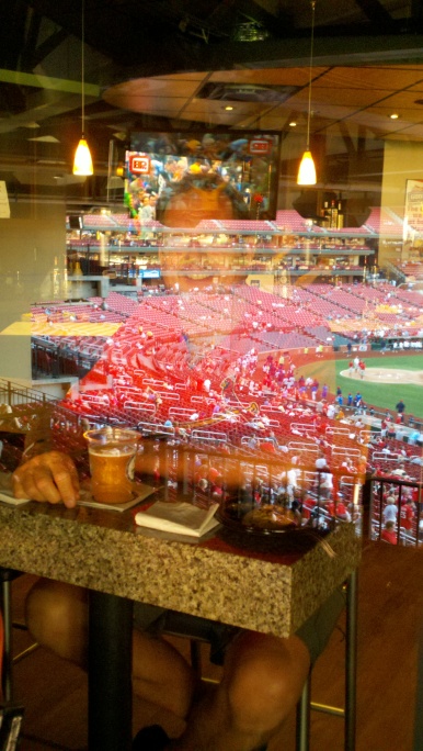 Busch Stadium infield reflects off the glass of the Champions Club!